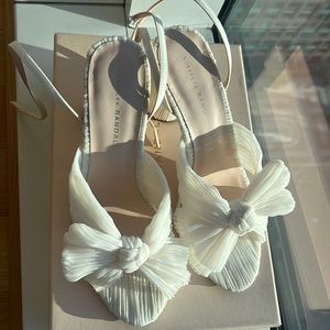 Loeffler Randall, Camelia Faux Leather Knot Mule With Ankle Strap in Vegan Pearl